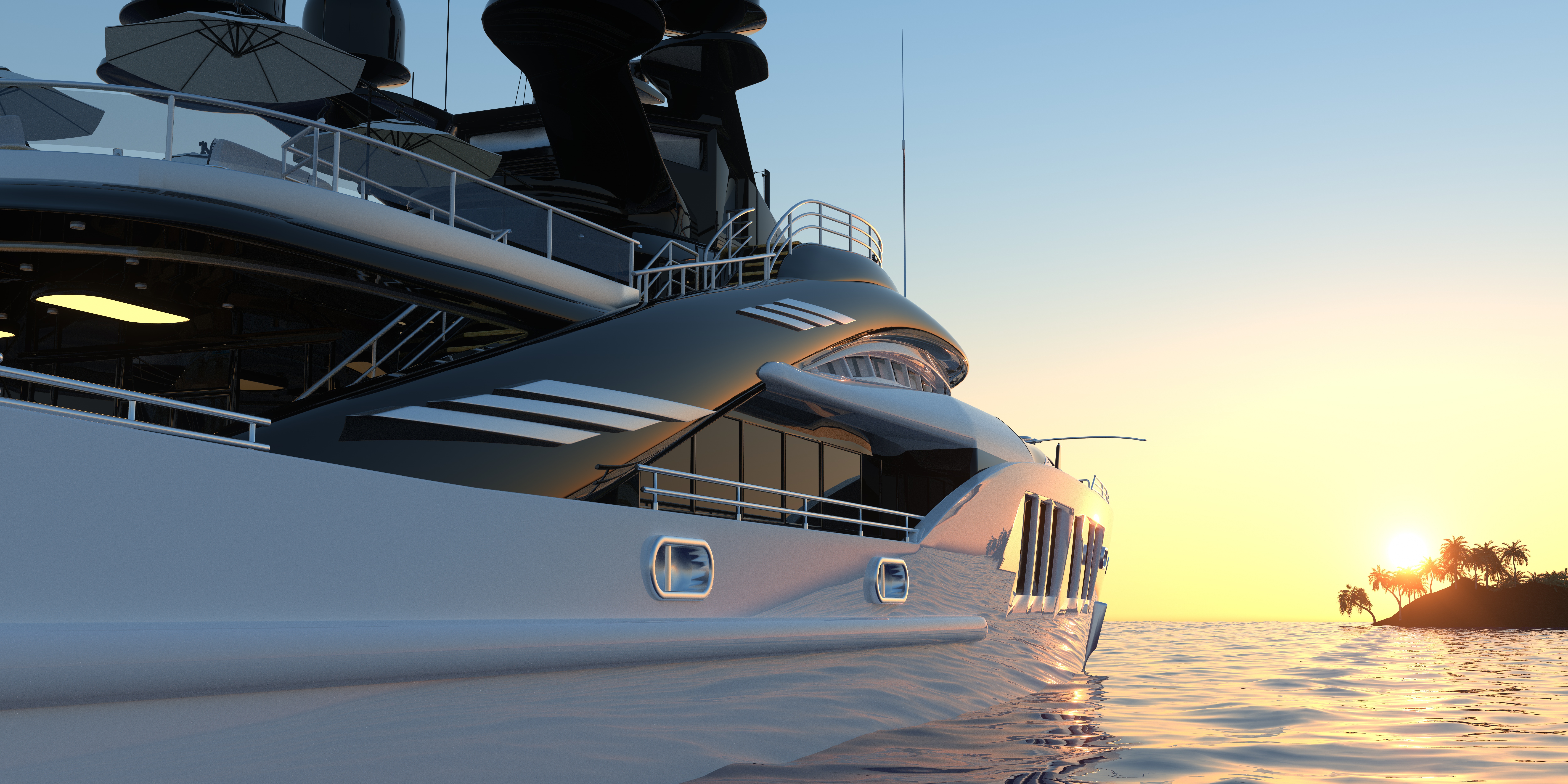 Extremely detailed and realistic high resolution photorealistic 3d image of a luxury super Yacht
